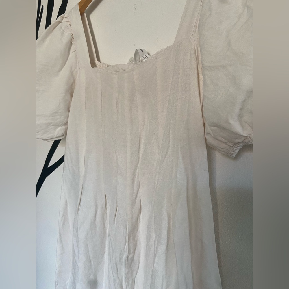 MNG Mango puff sleeve cotton long jumpsuit, cream viscose/cotton/linen blend - Picture 13 of 17
